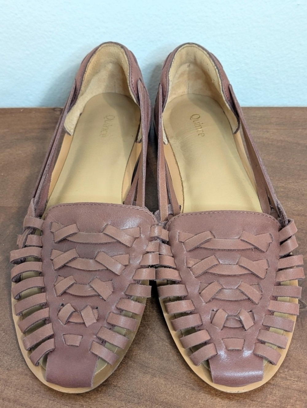 Quince Capsule Quiet Luxury Neutral Chic Elevated Leather Huarache Flats 6W
